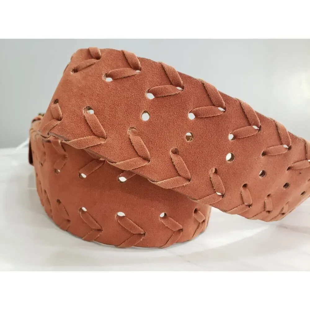 NEW Maurices Faux Suede Leather Belt‎ Women's LARGE Rust Color Stitching Detail